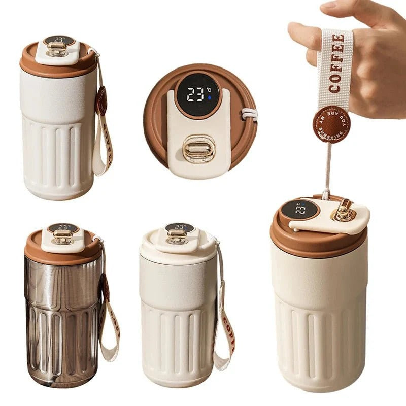 Smart Digital Thermal Bottle Portable Coffee Mug Stainless Steel 450ml