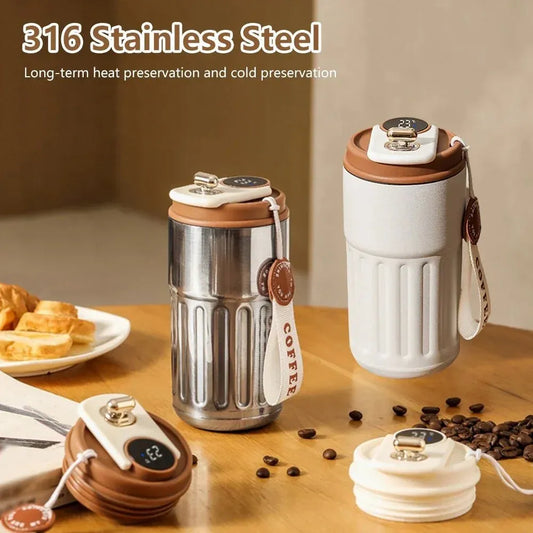 Smart Digital Thermal Bottle Portable Coffee Mug Stainless Steel 450ml