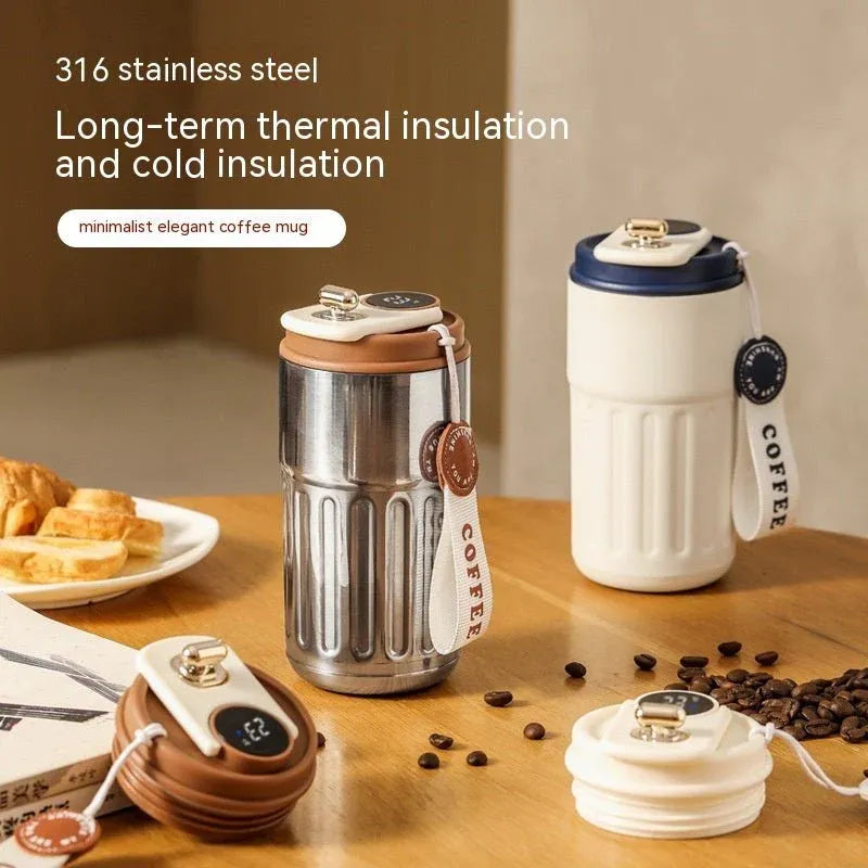 Smart Digital Thermal Bottle Portable Coffee Mug Stainless Steel 450ml